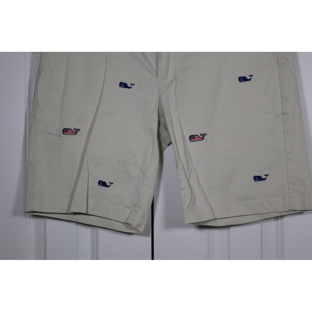 Vineyard Vines Mens Breaker Shorts Khaki Tan American Flag Whale Embroidered 31 - Picture 3 of 9